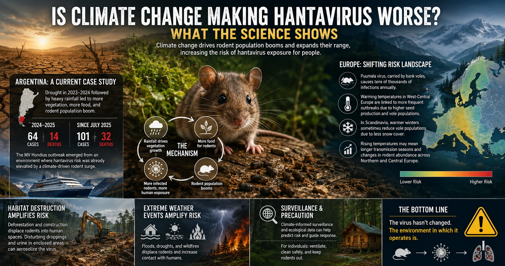 Climate change driving rodent population booms and increasing hantavirus exposure risk globally