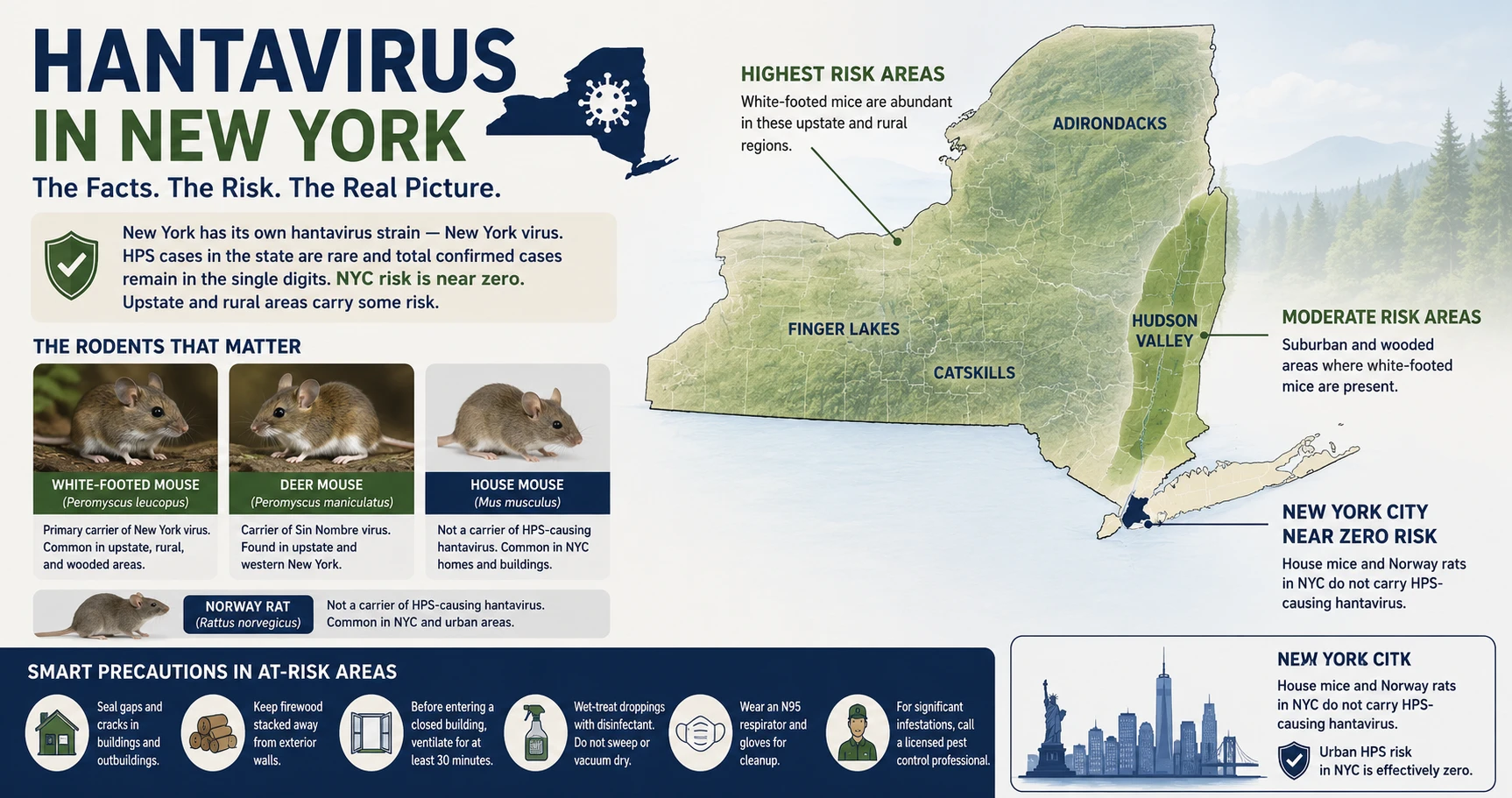Map of New York State highlighting upstate rural areas and the Hudson Valley where white-footed mice carry hantavirus